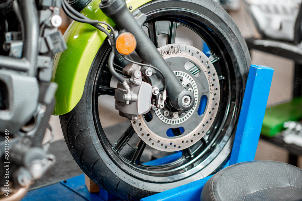 Sports motorcycle at the workshop