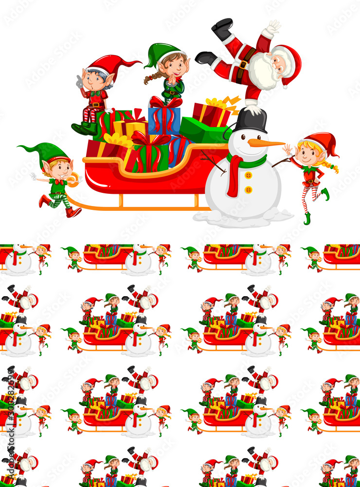 Seamless background design with Santa on sleigh