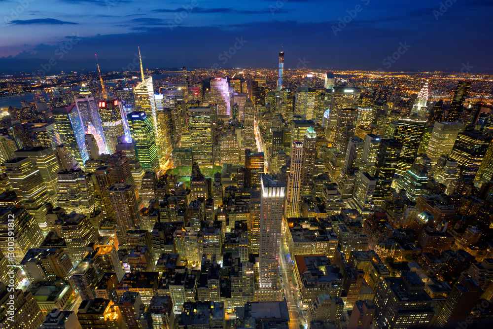 Aerial view of Manhattan at twilight, New York