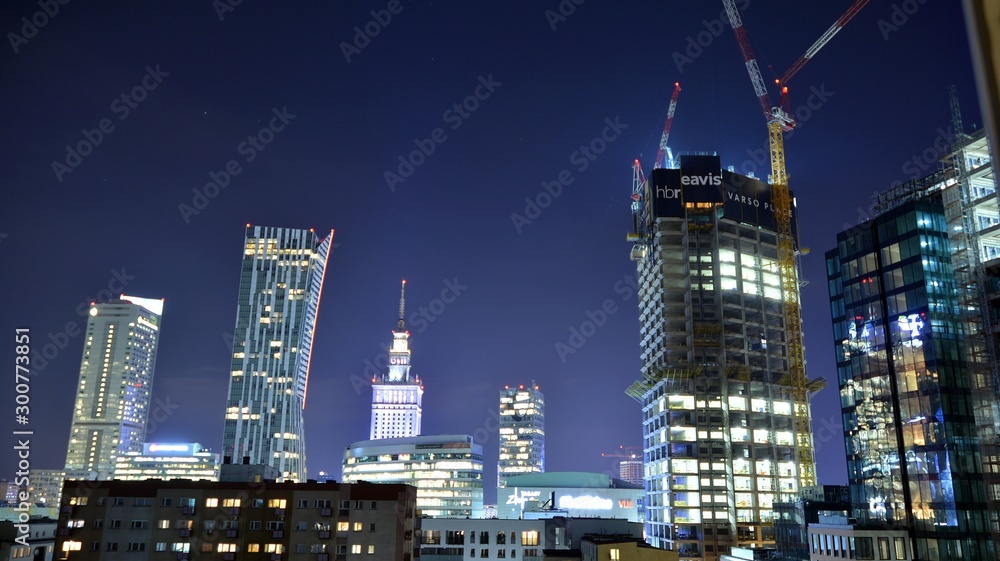 The construction of the office complex  in night