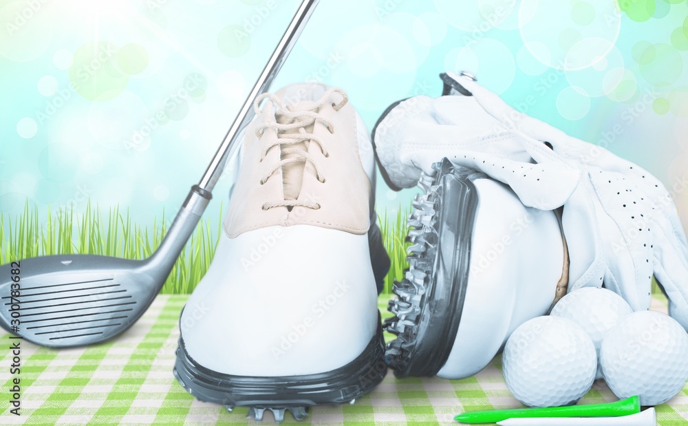 Pair of Golf Shoes with Glove, Ball, Tees and Golf Driver