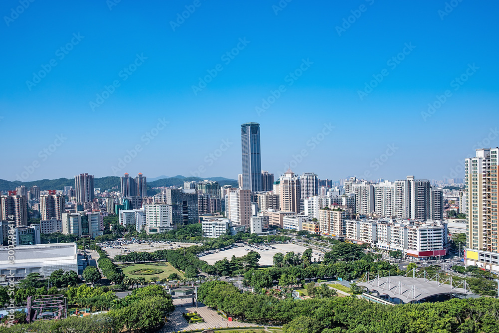 中国广东省东莞市虎门镇城市建筑天际线