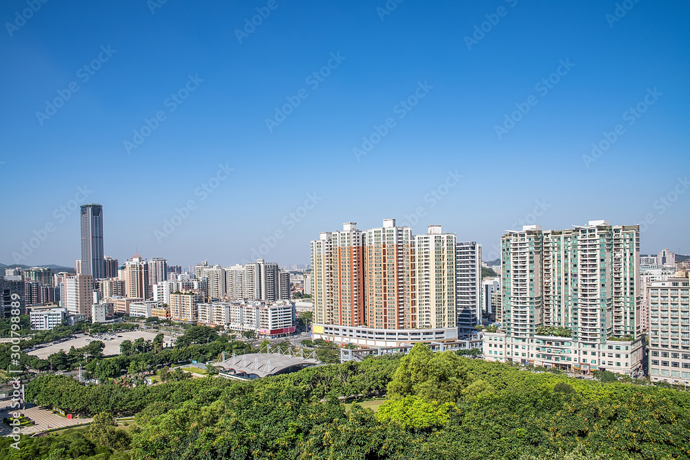 City Building Skyline of Humen Town, Dongguan City, Guangdong Province, China