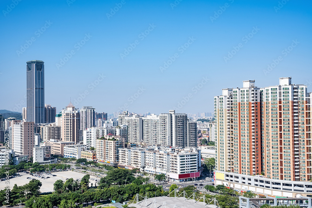 City Building Skyline of Humen Town, Dongguan City, Guangdong Province, China