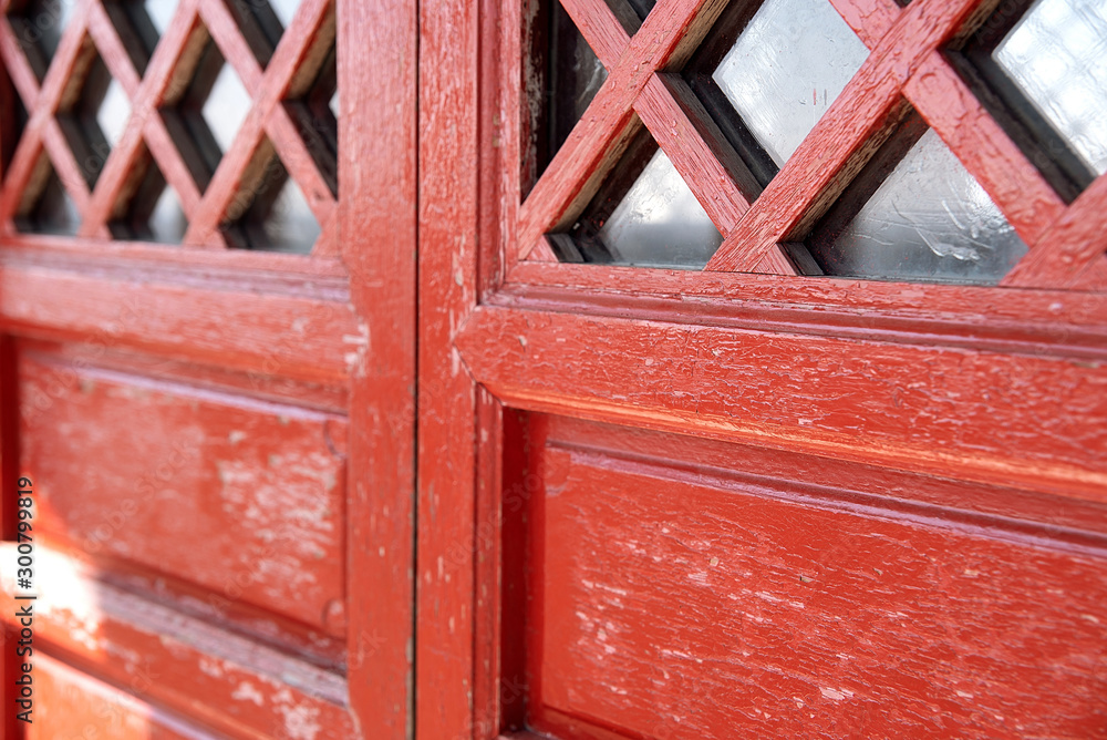 Chinese classical architecture style red paint door and window