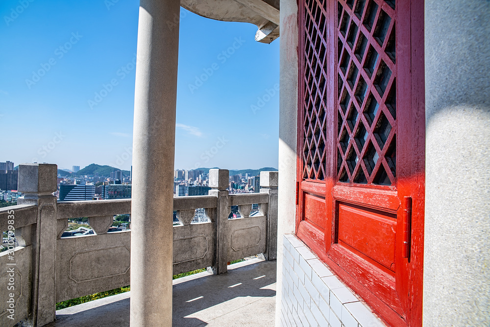 Yingfeng Pavilion and City Scenery, Humen Park, Humen Town, Dongguan, Guangdong, China