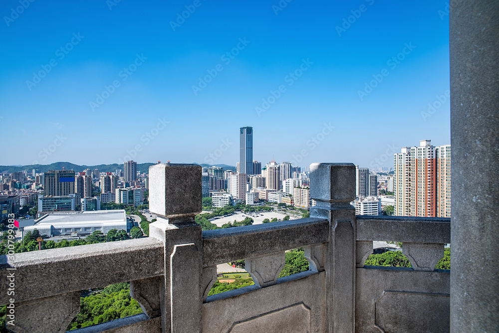 Yingfeng Pavilion and City Scenery, Humen Park, Humen Town, Dongguan, Guangdong, China