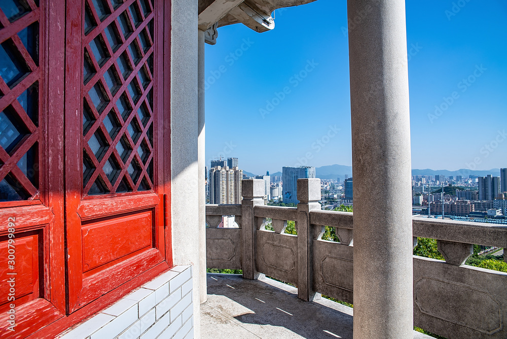 Yingfeng Pavilion and City Scenery, Humen Park, Humen Town, Dongguan, Guangdong, China