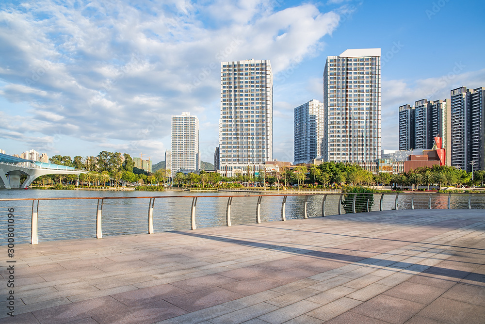 Skyline of Jiaomen Riverside Residential Apartment Building in Nansha District, Guangzhou, China