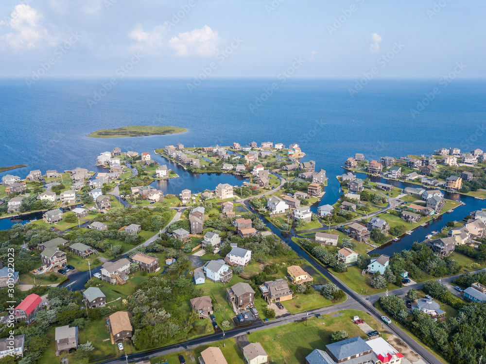 Aerial photo of beach town at Atlantic coast of America