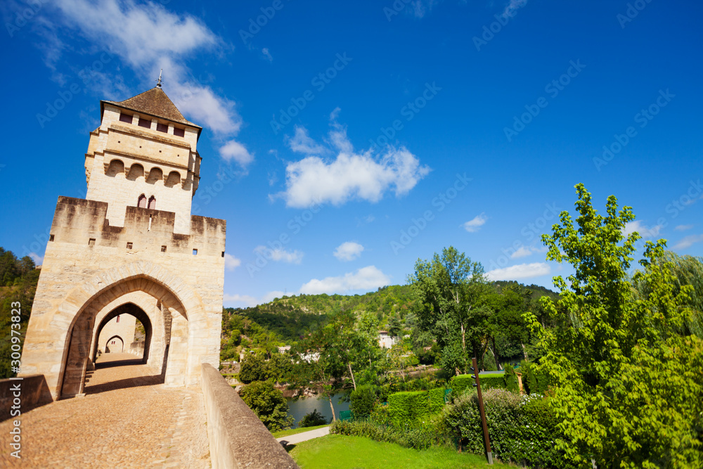 Valentre bridge passage Cahor on Lot river, France