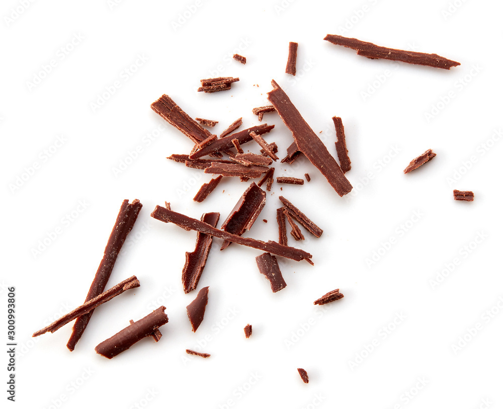 chocolate shavings on white background