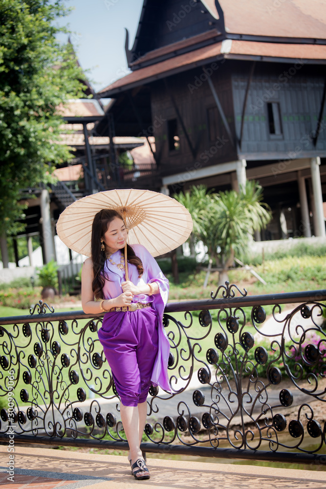 Beautiful Thai dress lady at Muang Mallika city R.E.124 Kanchanaburi,Thailand