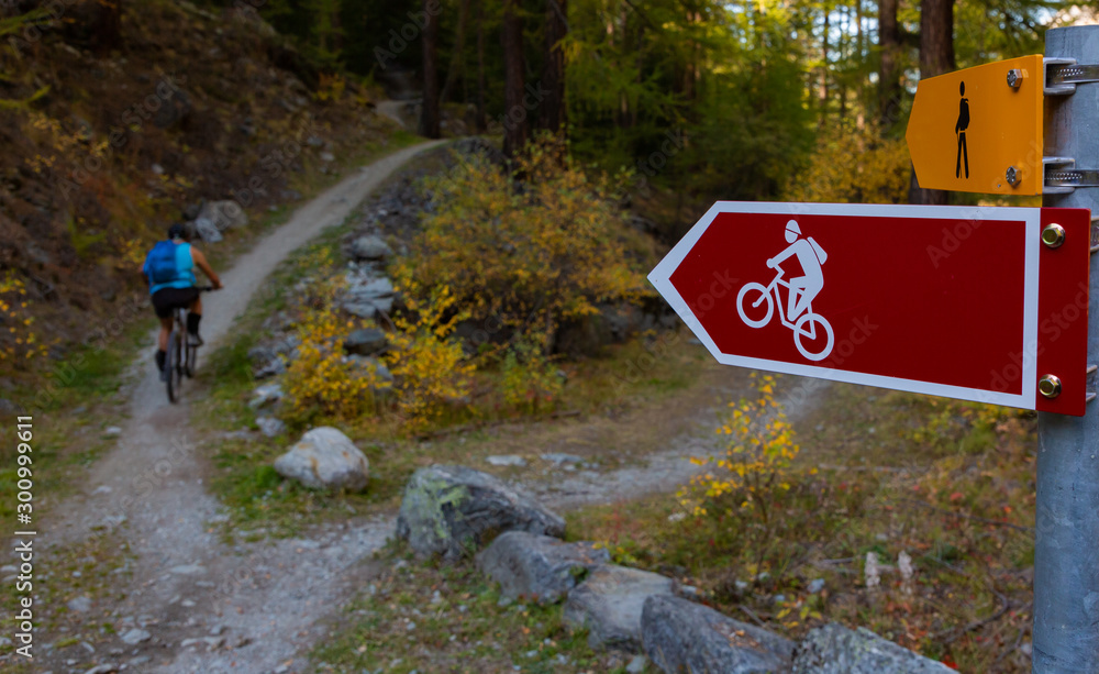 Zone Nature line or Signs for biking in the Matterhorn Terminal Täsch nature park.