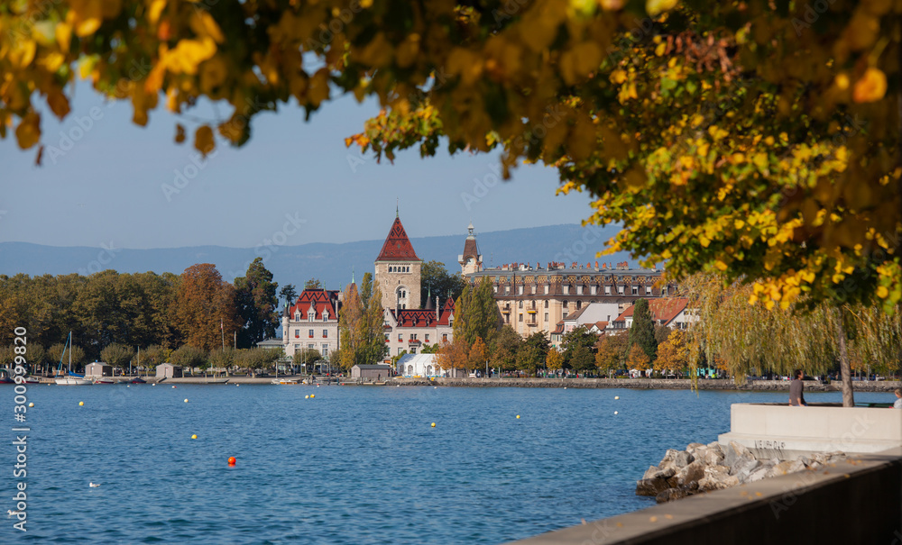 View lake  Chateau dOuchy , Lausanne, Switzerland.