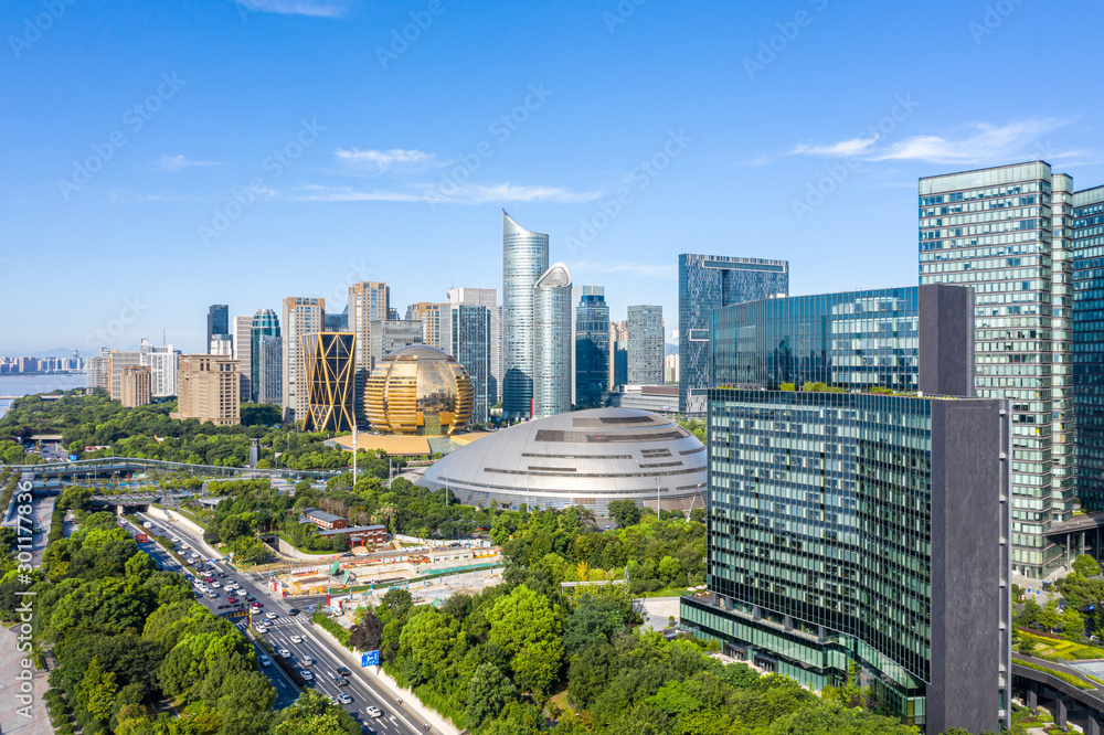 中国杭州城市天际线全景