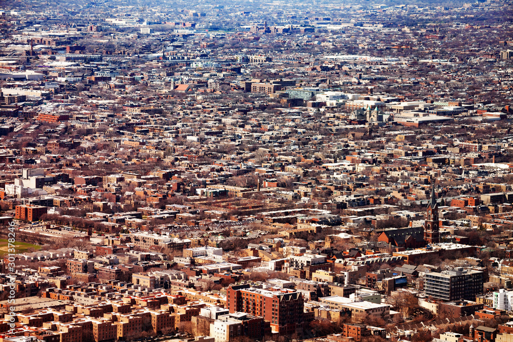 Suburban view of Chicago city small towns, above