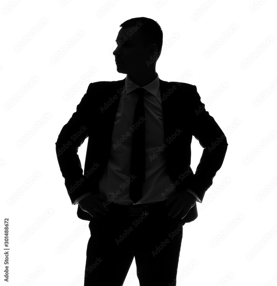 Silhouette of handsome businessman on white background