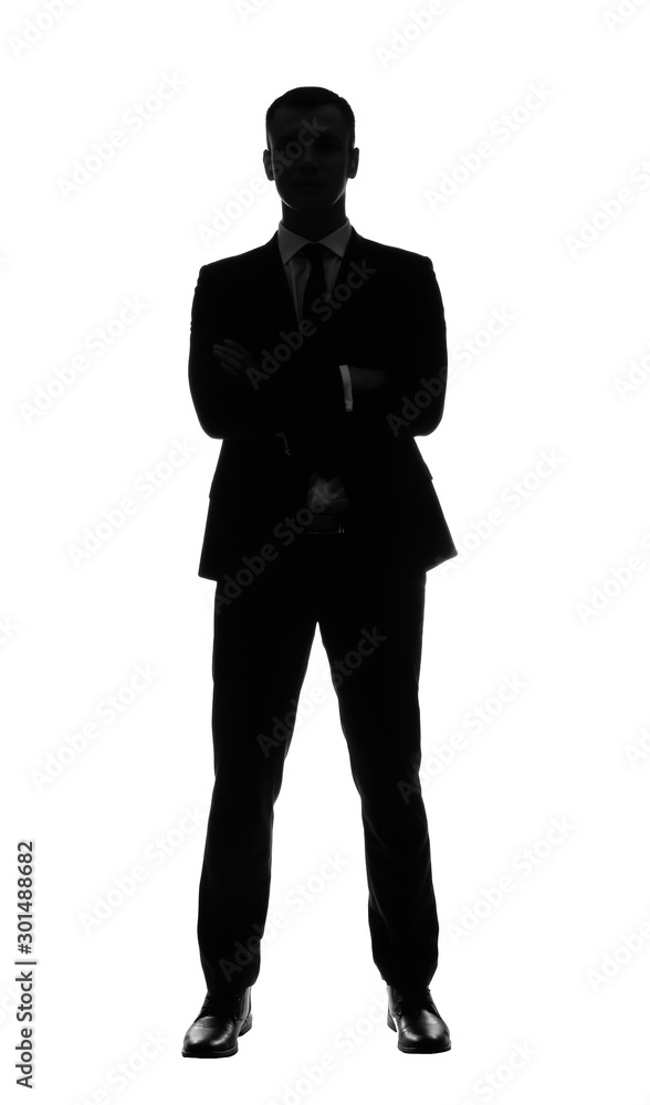 Silhouette of handsome businessman on white background