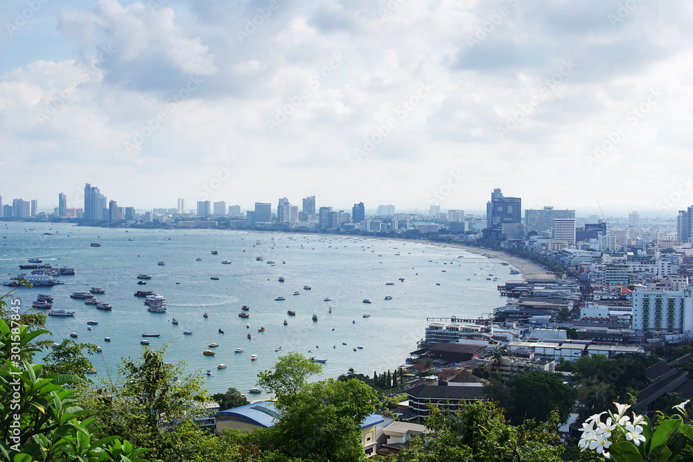 Pattaya cityscape and Bali Hai pier in Thailand.