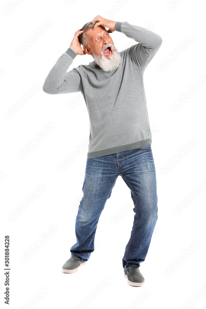 Angry mature man on white background