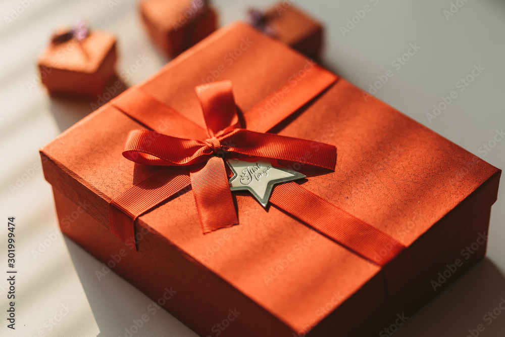 Red gift box for christmas and holidays