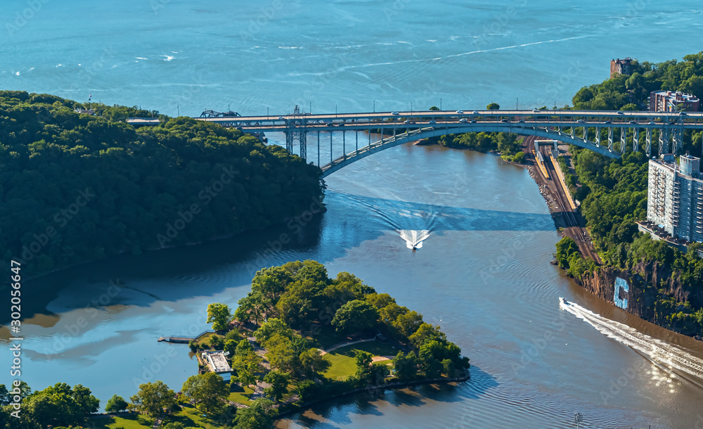 Aerial view of the Henry Hudson Bridge in the Bronx, New York