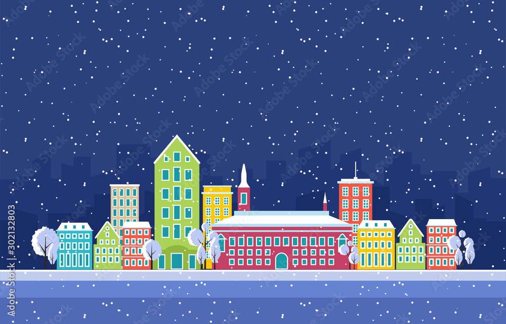 Winter Snow in Copenhagen City Cityscape Skyline Landmark Building Illustration