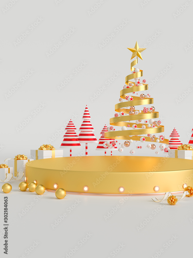 3D rendering of Christmas tree and gift display platform