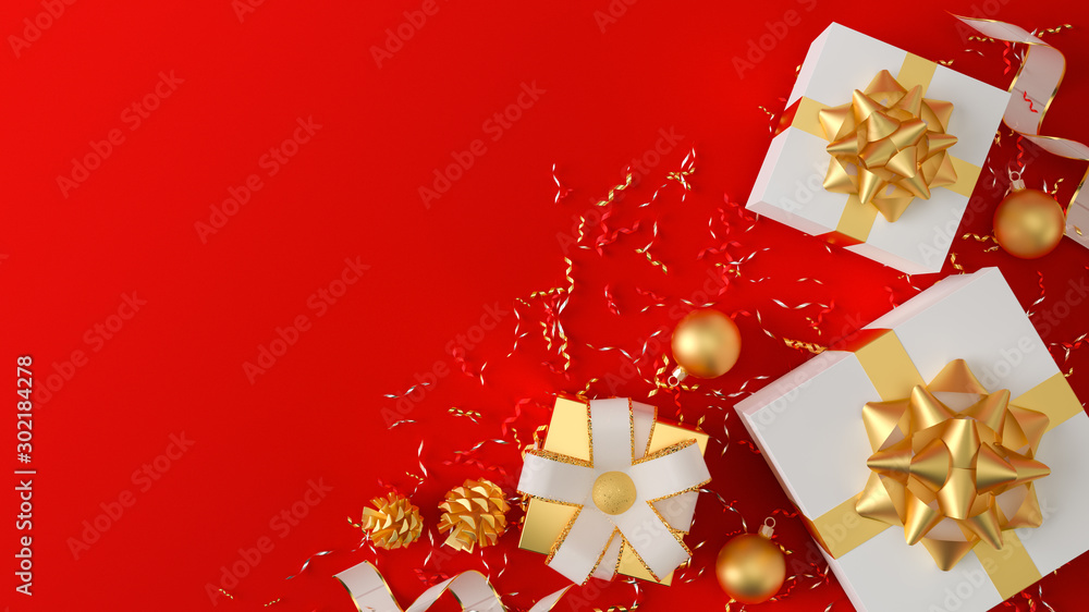 3D rendering of Christmas tree and gift box