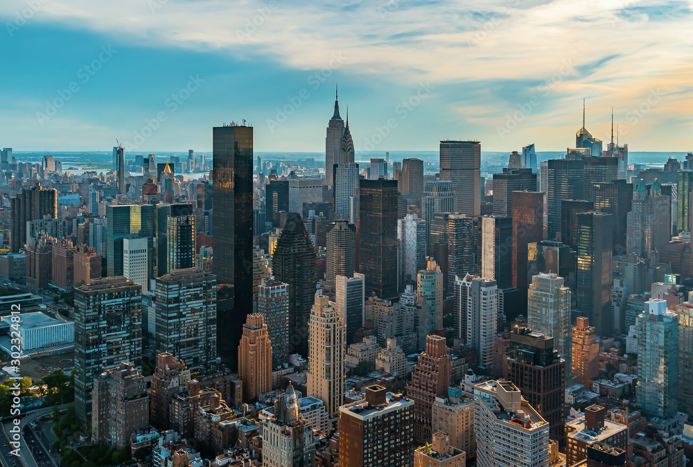 Aerial view of the skyscrapers of Midtown Manhattan New York City