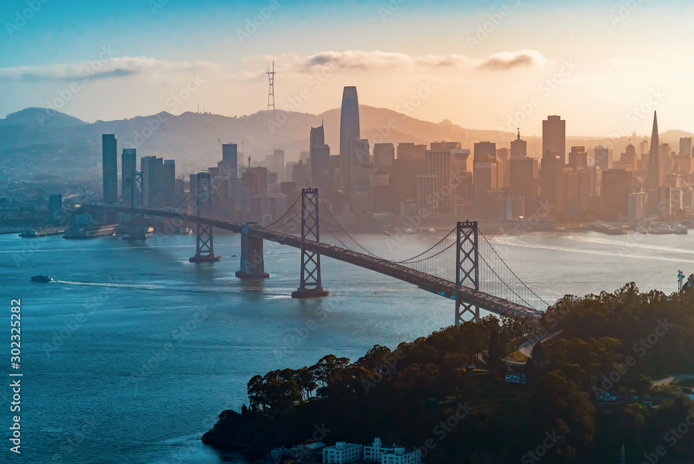 Aerial view of the Bay Bridge in San Francisco, CA