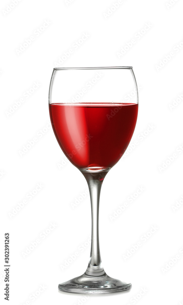 Glass of tasty wine on white background