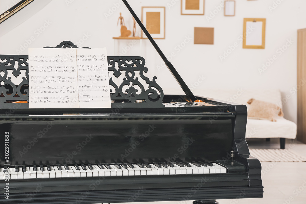 Interior of room with stylish grand piano