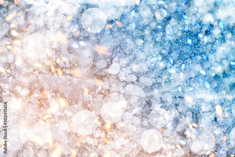 abstract christmas background with snow ice and lights