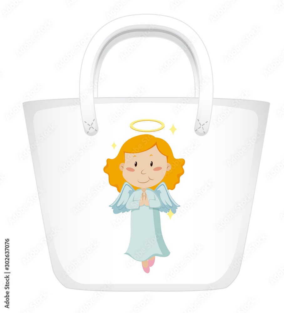 Handbag design with angel graphic in front