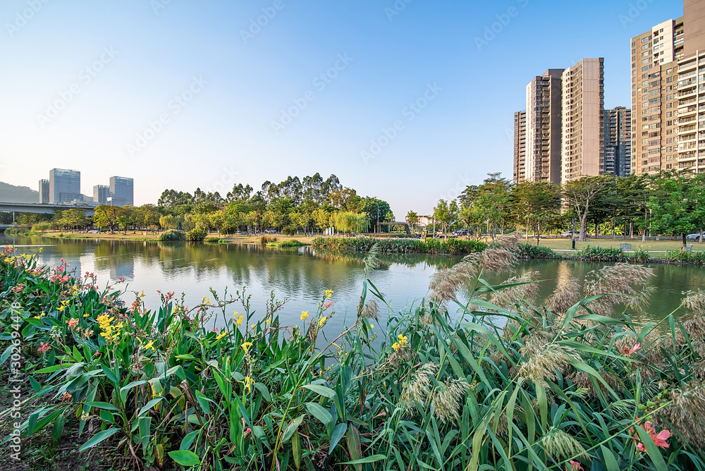 美丽滨江滨水高层住宅小区环境背景材料