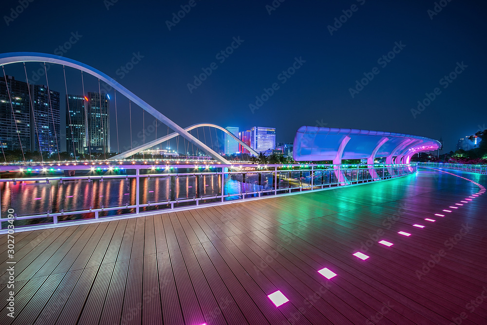 Guangzhou, China Nansha Free Trade Zone City Night Skyline