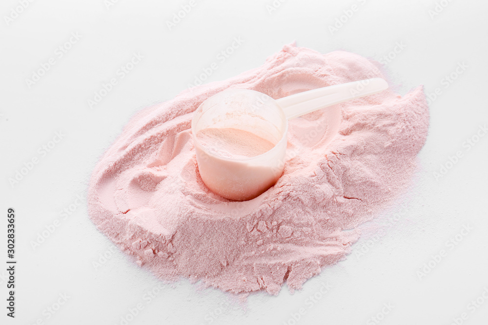 Protein powder on white background