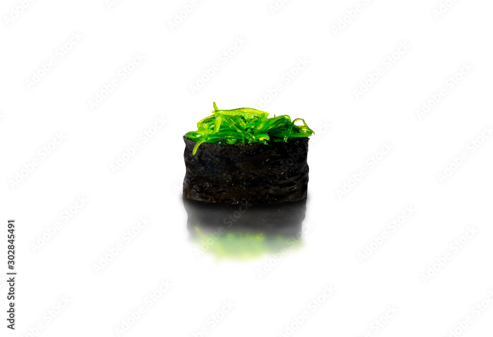 seaweed sushi with reflection isolated on white