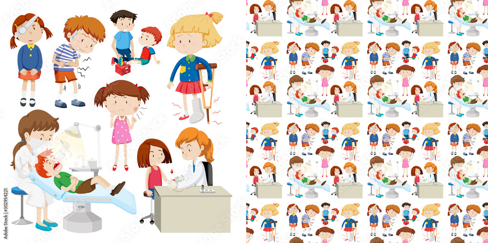 Seamless background design with kids in hospital