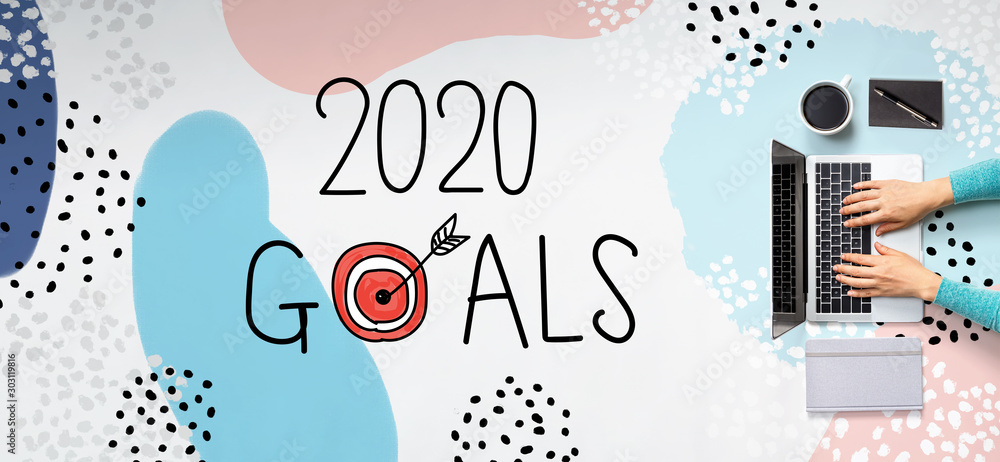 2020 goals concept with person using a laptop computer