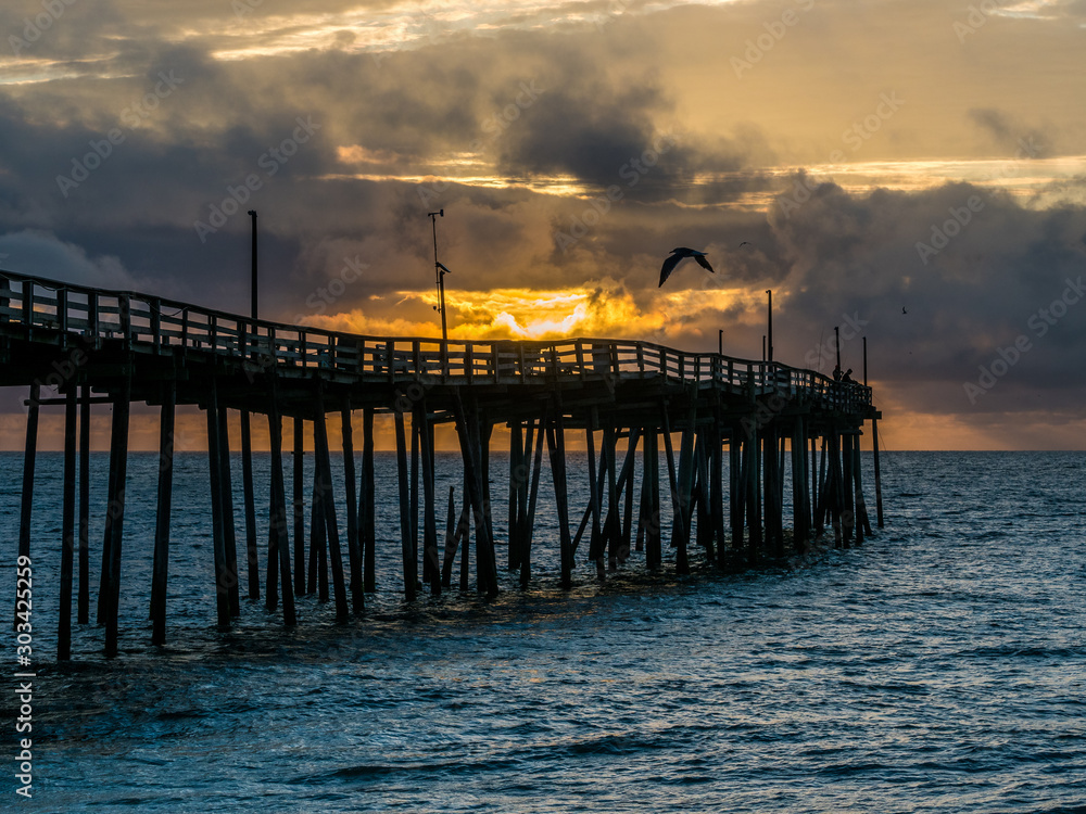 Sunrise over the fishing pier at Outer Banks North Carolina