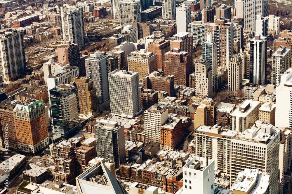 Chicago city midtown panoramic view of buildings