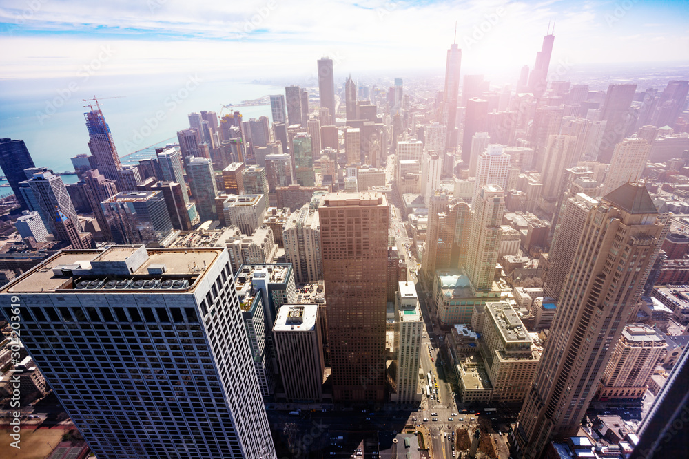 Streets and skyscrapers of Chicago panoramic view