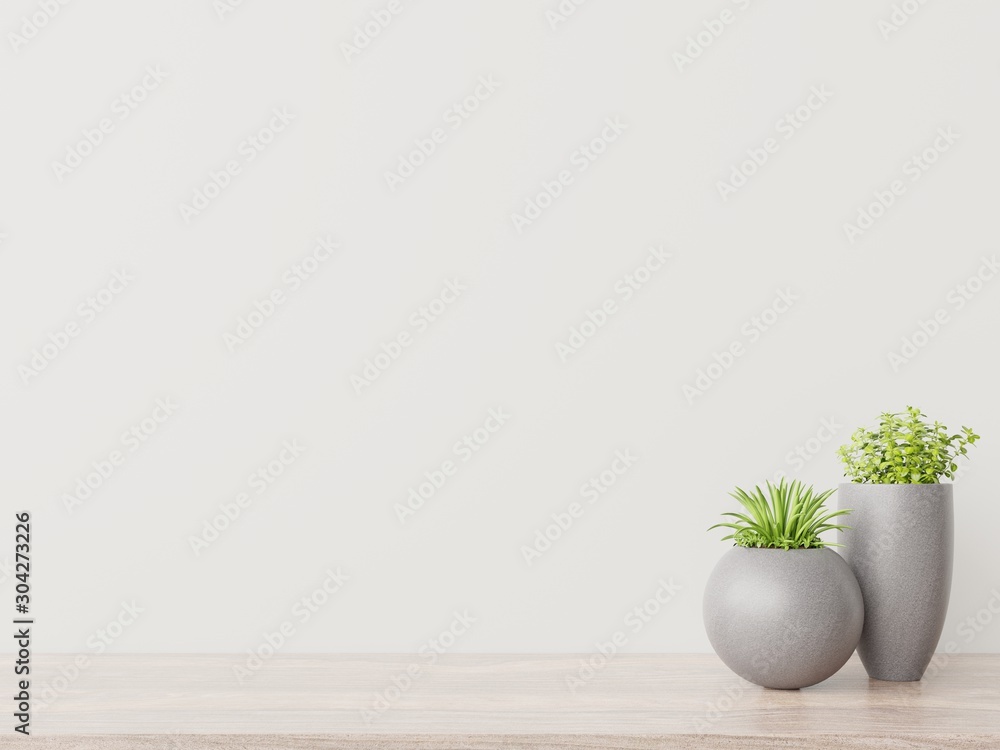 Empty room with plants mockup have wooden floor.