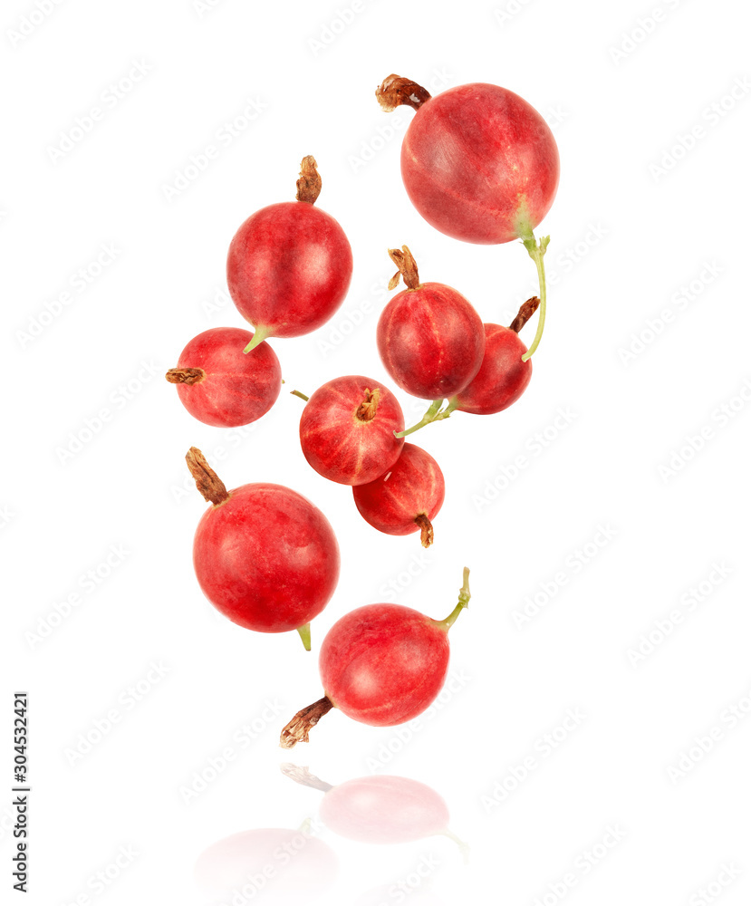 Gooseberry in the air, isolated on a white background