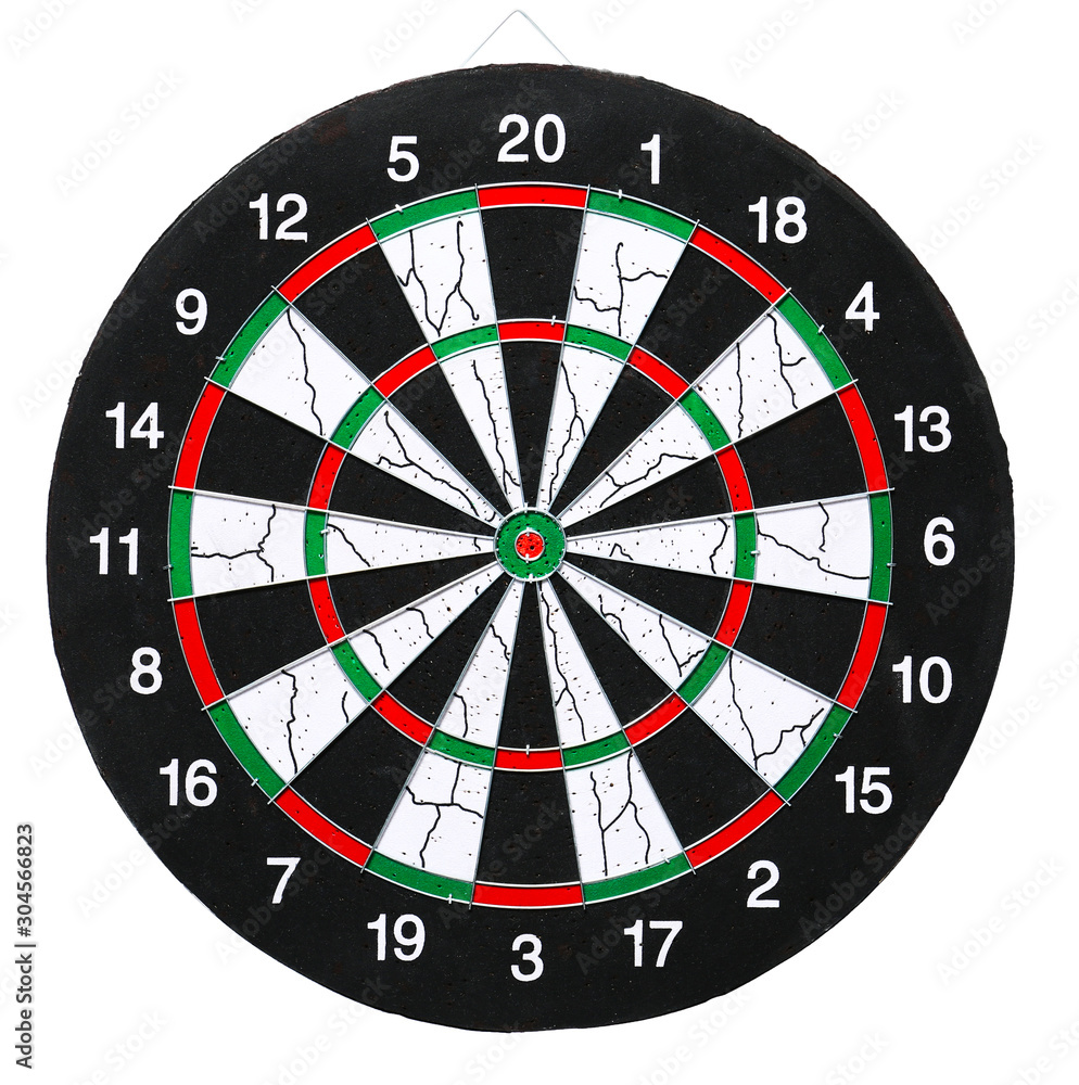 Dartboard for playing darts on white background