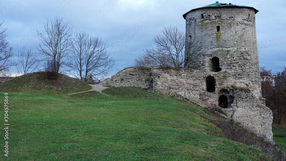 Temples of the Pskov architectural school..The complex of fortifications of Okolny city,.The rattle 