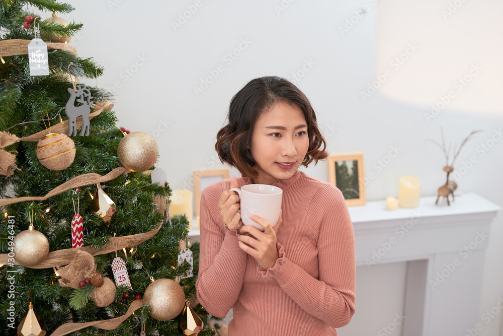 一个女孩的肖像。女孩微笑。女孩庆祝圣诞节